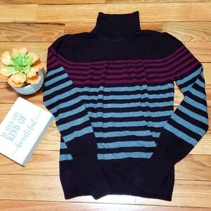 A.N.A Maroon Gray Stripe Turtle Neck Sweater